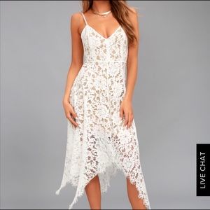 Lulus One Wish- white lace midi dress